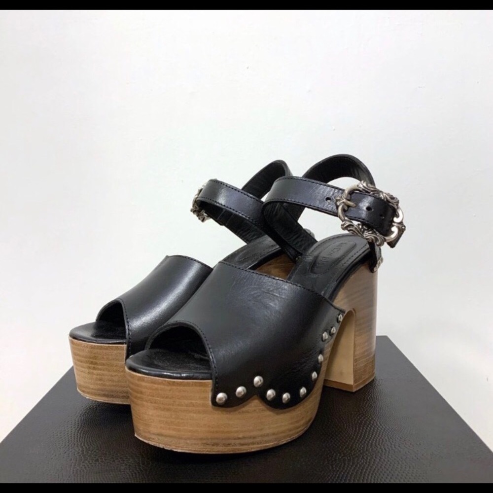 The Kooples wood and leather platform sandals, 37
